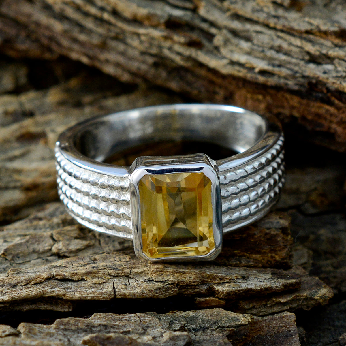 Citrine Solitaire Moroccan Sterling Silver Yellow Gems Mid weight Graceful Ring Jewelry