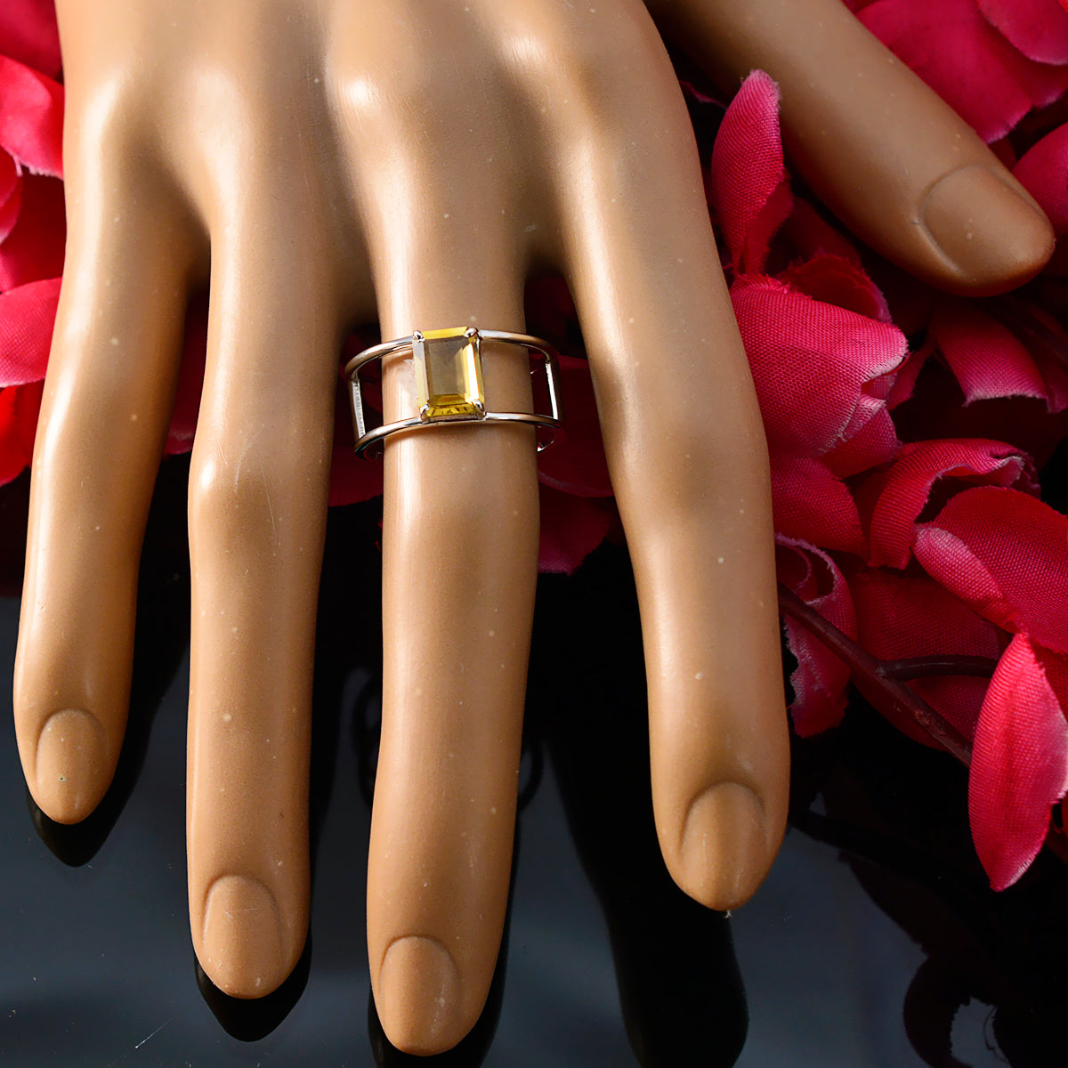 Citrine Solitaire Korean Silver Yellow Gems Whisper thin Geometric Band Jewellery