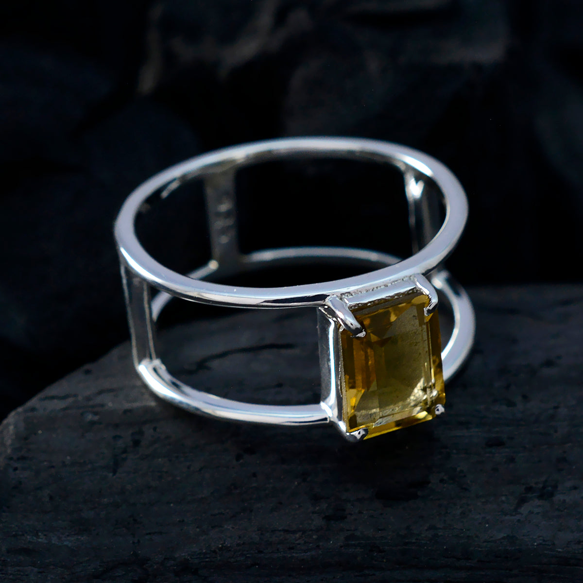Citrine Solitaire Korean Silver Yellow Gems Whisper thin Geometric Band Jewellery