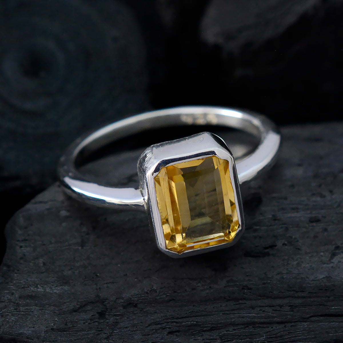 Citrine Solitaire Japanese Sterling Silver Yellow Gemstones Whisper thin Contemporary Ring Jewelry