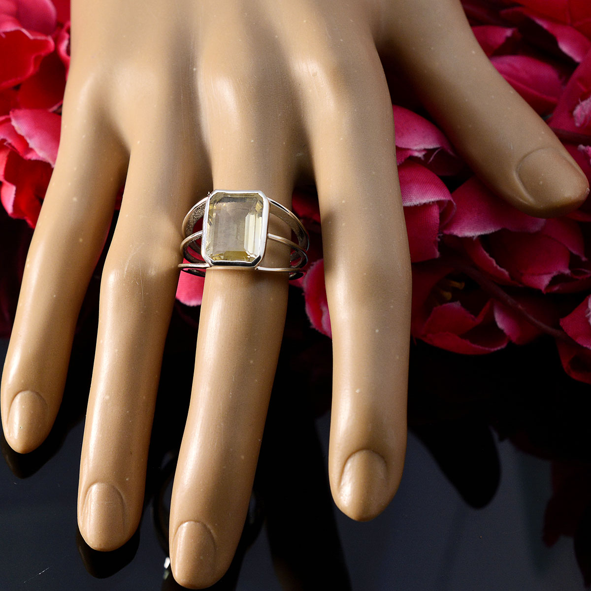 Citrine Solitaire Egyptian 925 Silver Yellow Gemstones Mid weight Contemporary Ring Jewellery