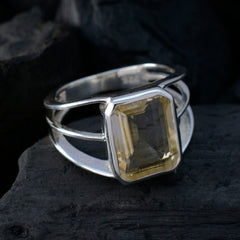 Citrine Solitaire Egyptian 925 Silver Yellow Gemstones Mid weight Contemporary Ring Jewellery