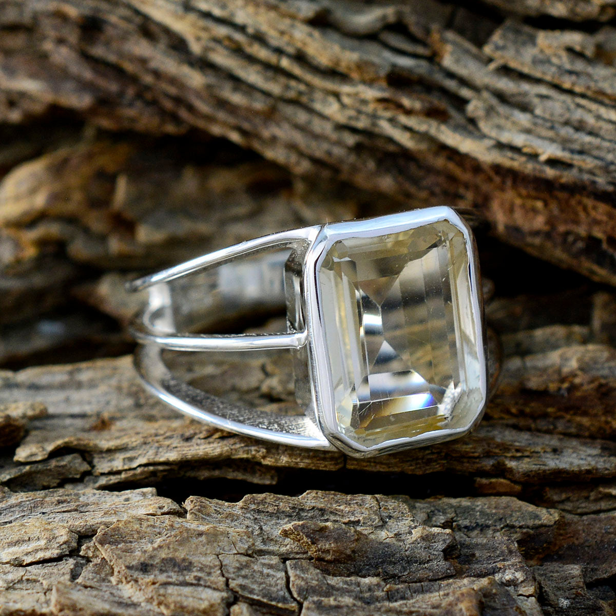 Citrine Solitaire Egyptian 925 Silver Yellow Gemstones Mid weight Contemporary Ring Jewellery