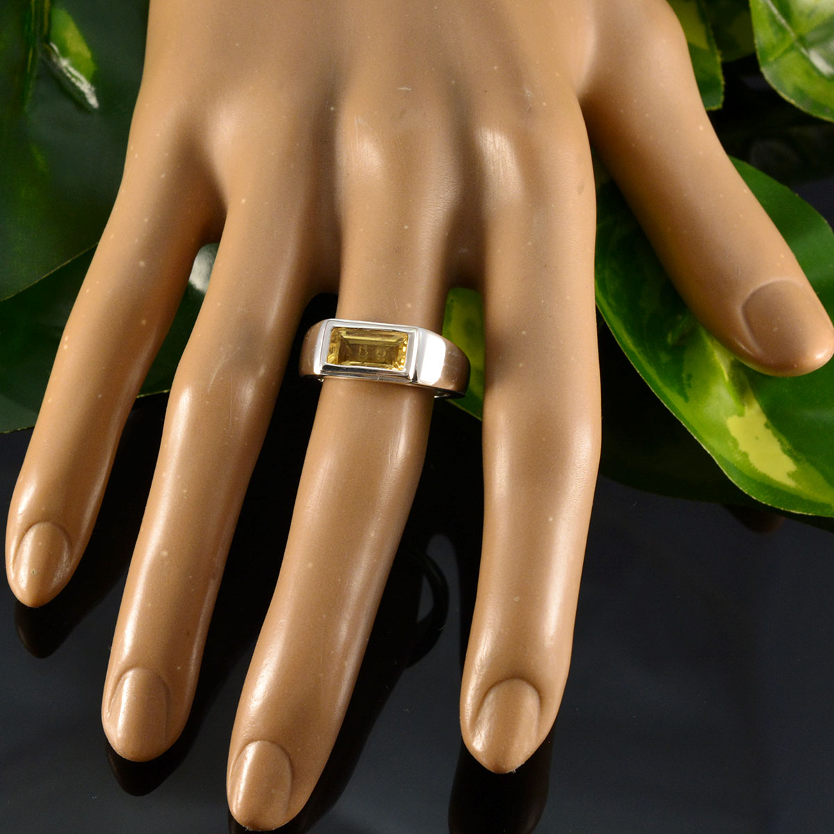 Citrine Solitaire French 92.5 Silver Yellow Gemstones Tiny Boho Ring Jewelry