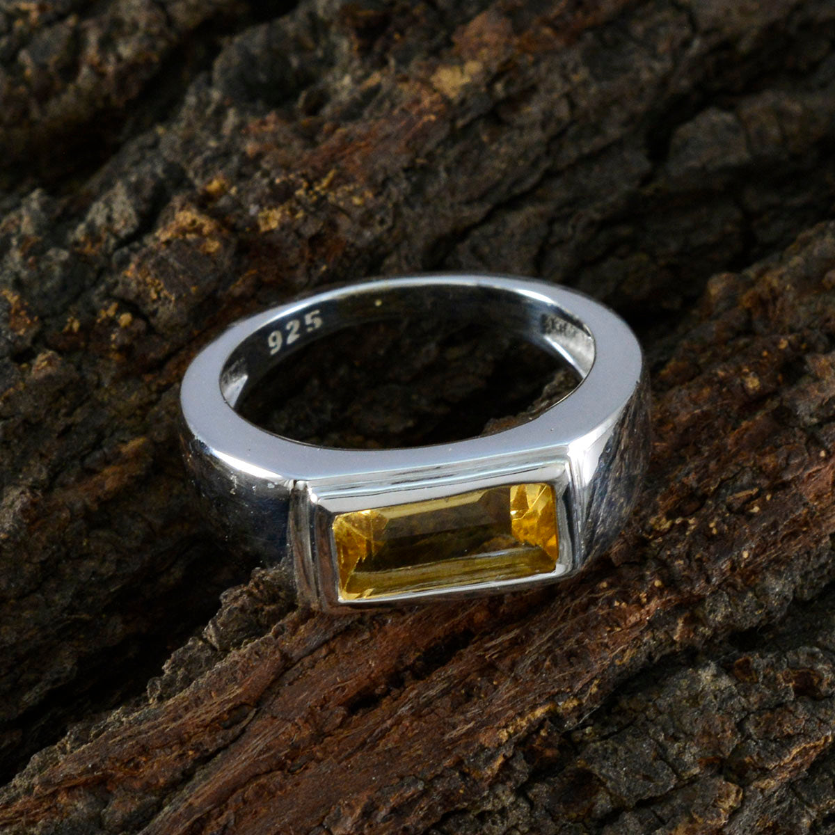 Citrine Solitaire French 92.5 Silver Yellow Gemstones Tiny Boho Ring Jewelry