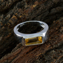 Citrine Solitaire French 92.5 Silver Yellow Gemstones Tiny Boho Ring Jewelry