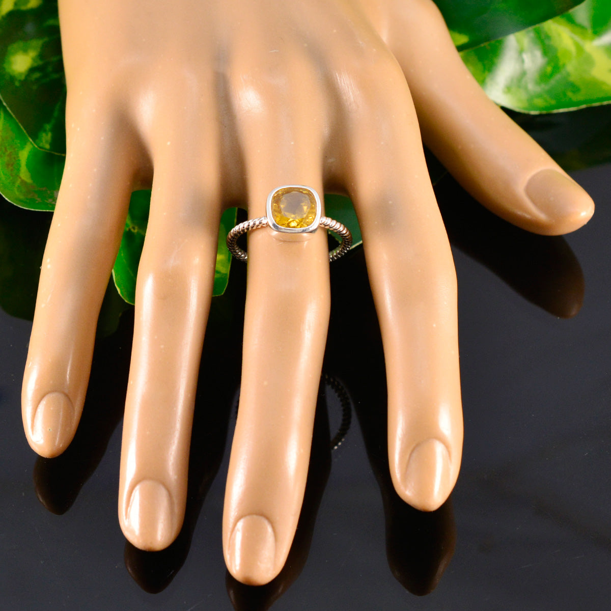 Citrine Solitaire Korean 92.5 Silver Yellow Gemstone Dainty Luxurious Ring Jewelry