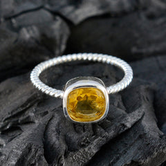 Citrine Solitaire Korean 92.5 Silver Yellow Gemstone Dainty Luxurious Ring Jewelry
