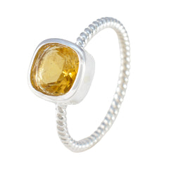 Citrine Solitaire Korean 92.5 Silver Yellow Gemstone Dainty Luxurious Ring Jewelry