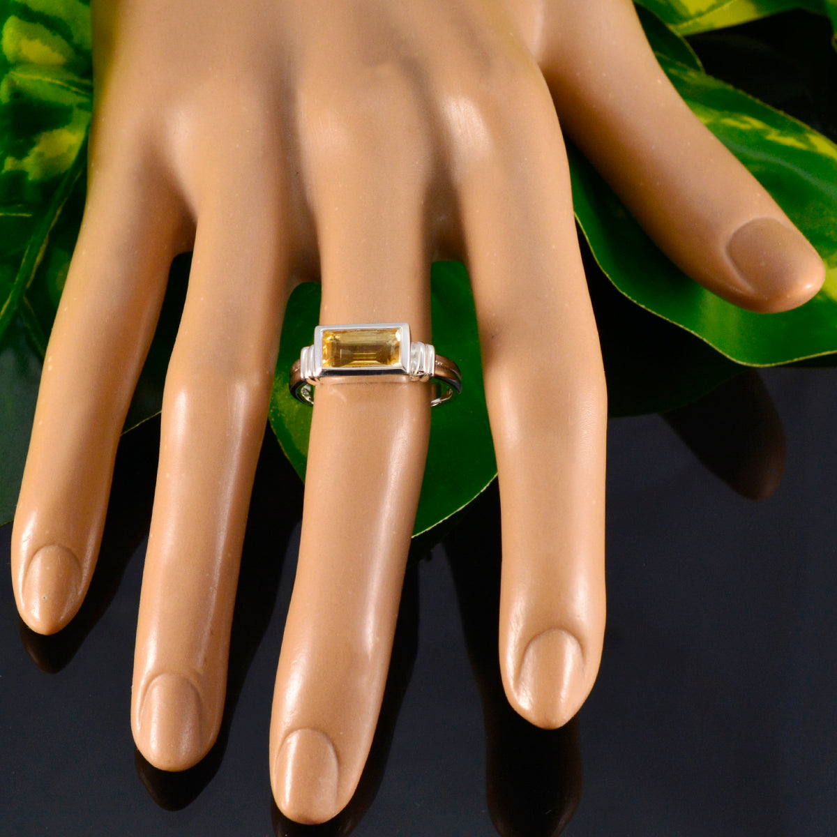 Citrine Solitaire African Silver Yellow Gemstone Minimal Trendy Ring Jewelry