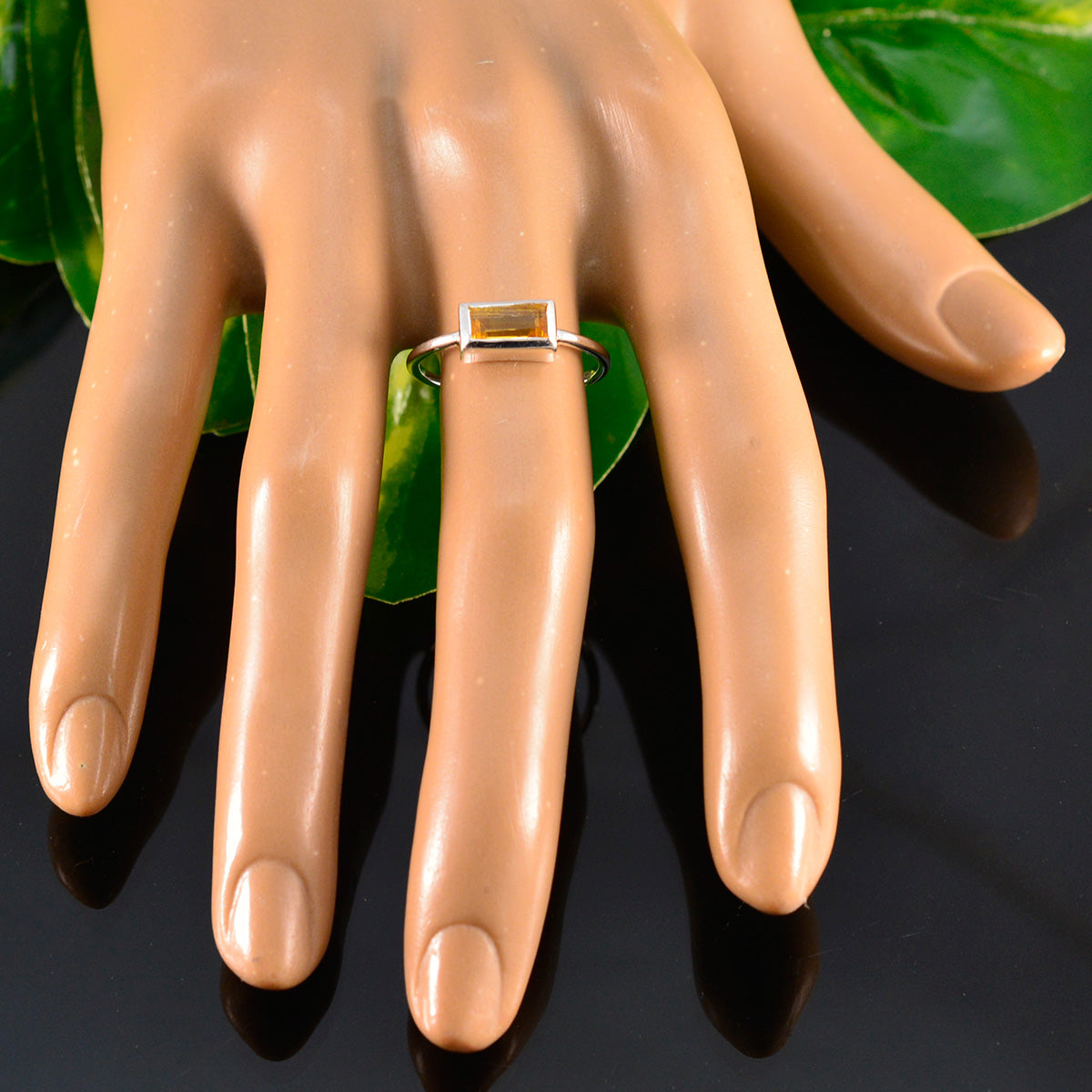 Citrine Solitaire Korean 925 Silver Yellow Gemstone Delicate Contemporary Ring Jewelry