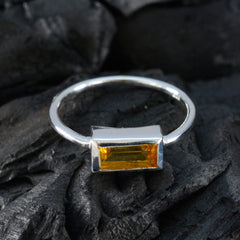 Citrine Solitaire Korean 925 Silver Yellow Gemstone Delicate Contemporary Ring Jewelry
