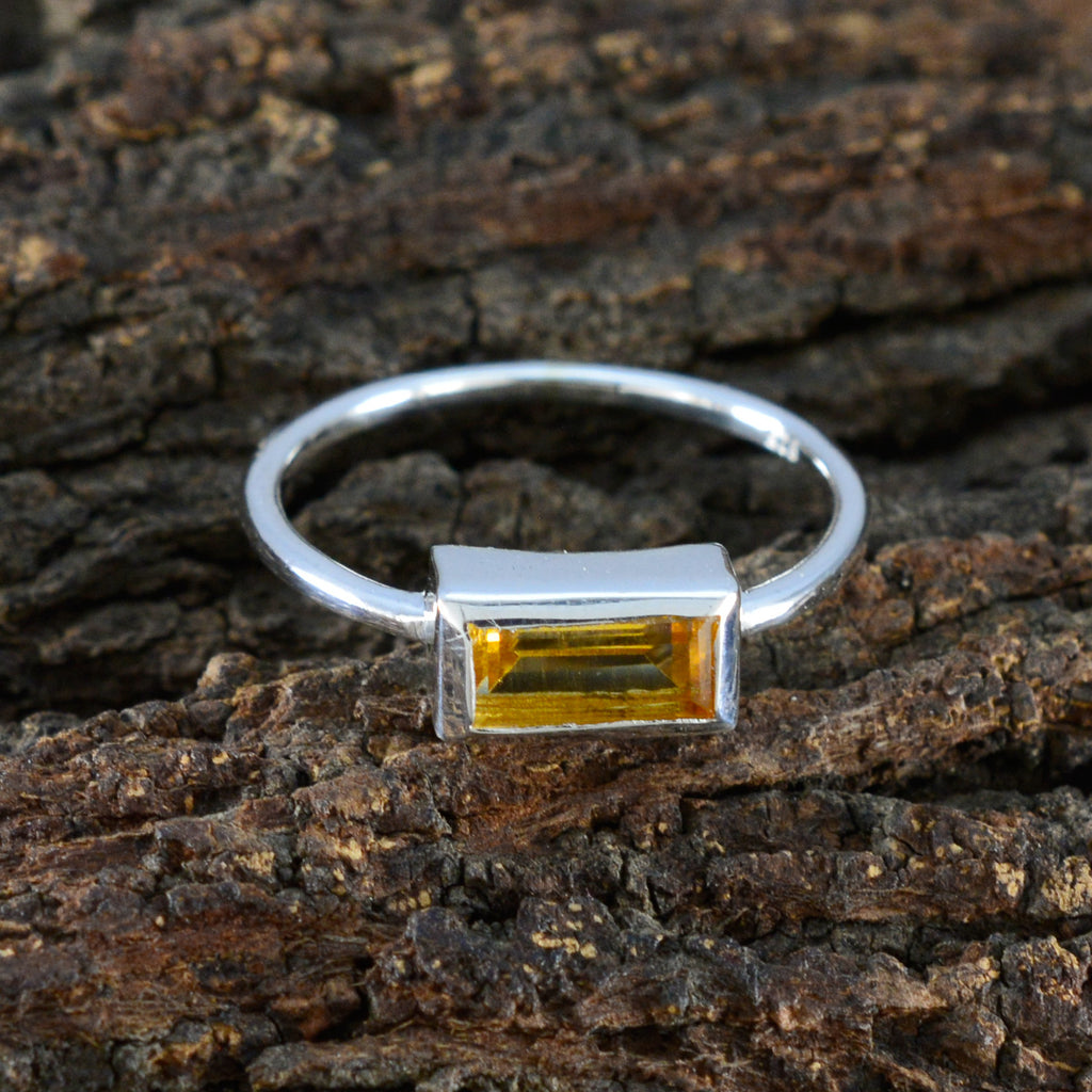 Citrine Solitaire Korean 925 Silver Yellow Gemstone Delicate Contemporary Ring Jewelry