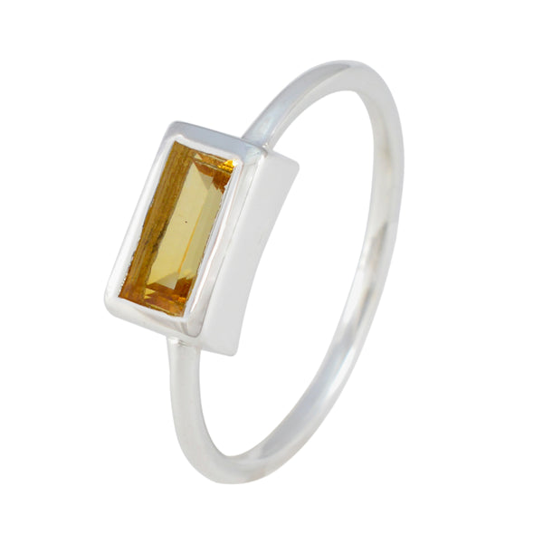 Citrine Solitaire Korean 925 Silver Yellow Gemstone Delicate Contemporary Ring Jewelry