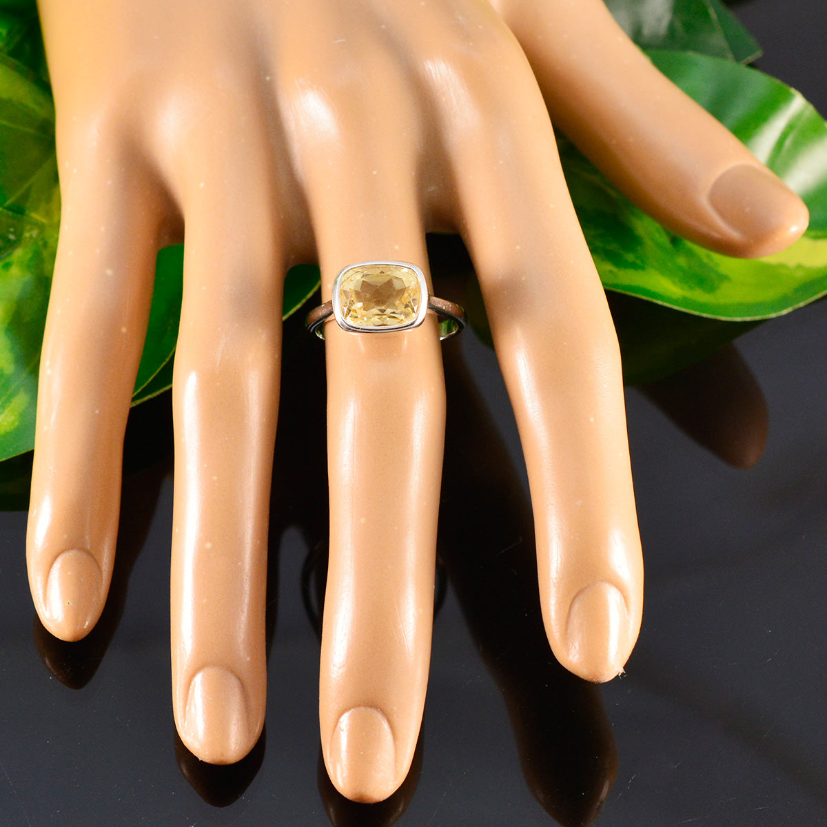 Citrine Solitaire Indian Sterling Silver Yellow Gemstone Slim Feminine Ring Jewelry