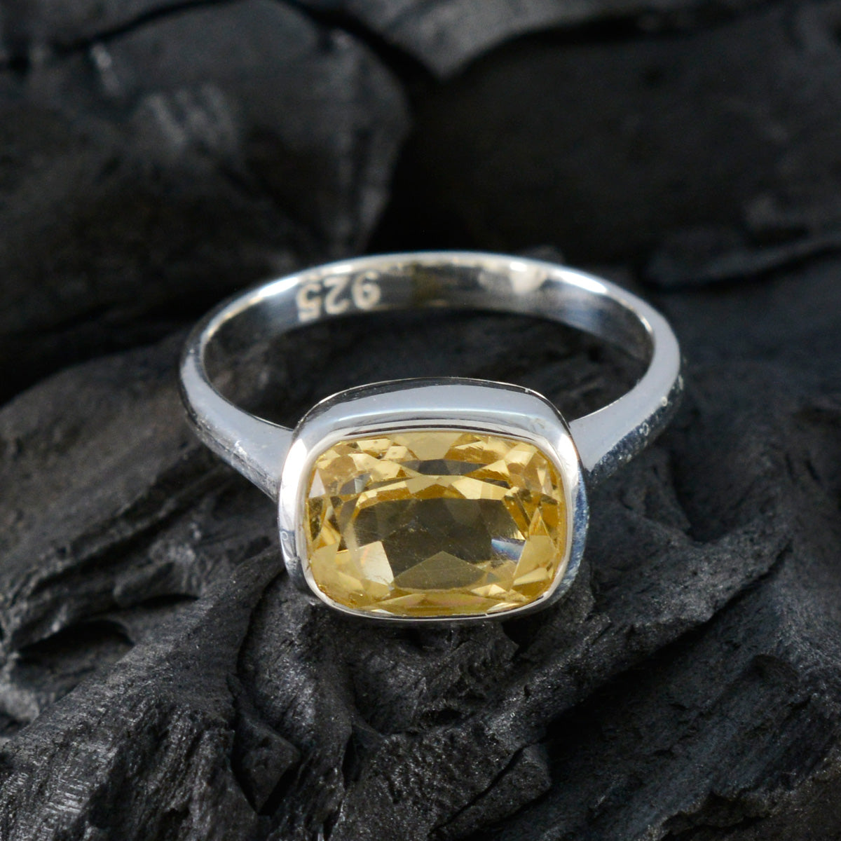 Citrine Solitaire Indian Sterling Silver Yellow Gemstone Slim Feminine Ring Jewelry