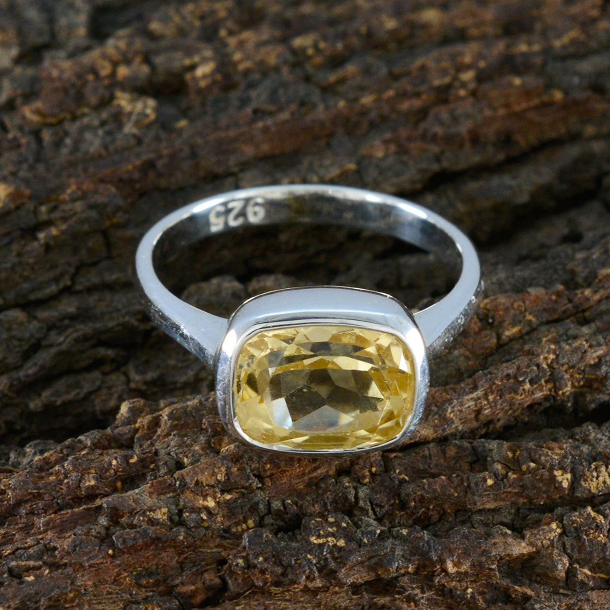 Citrine Solitaire Indian Sterling Silver Yellow Gemstone Slim Feminine Ring Jewelry