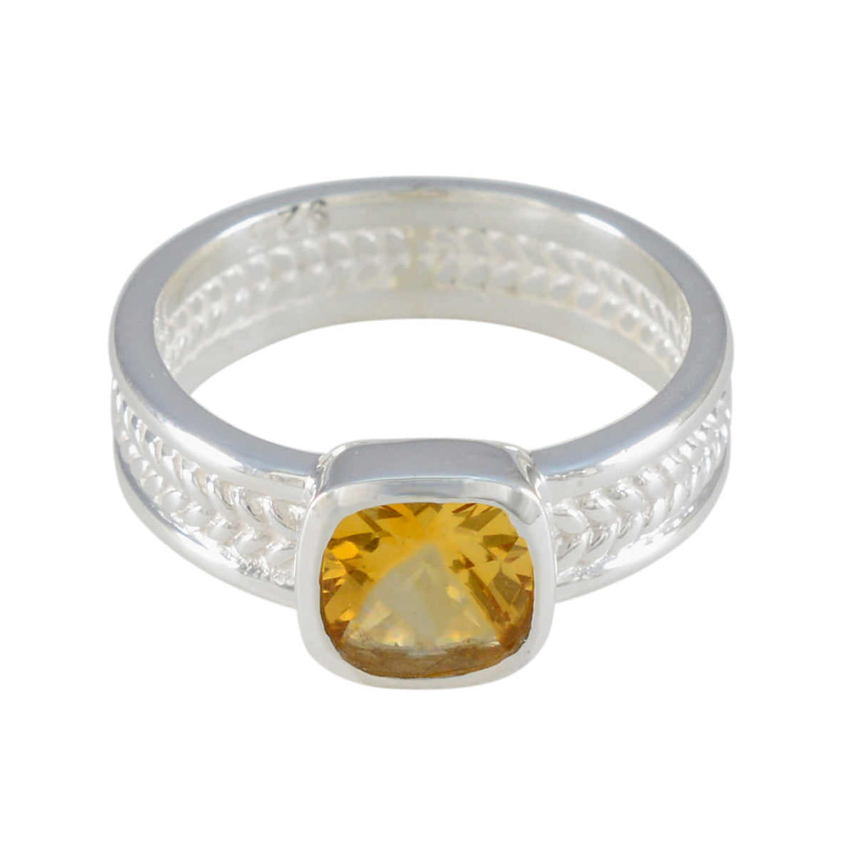 Citrine Solitaire Italian 925 Sterling Silver Yellow Gemstones Mid weight Rope Wire Band Jewellery Main image
