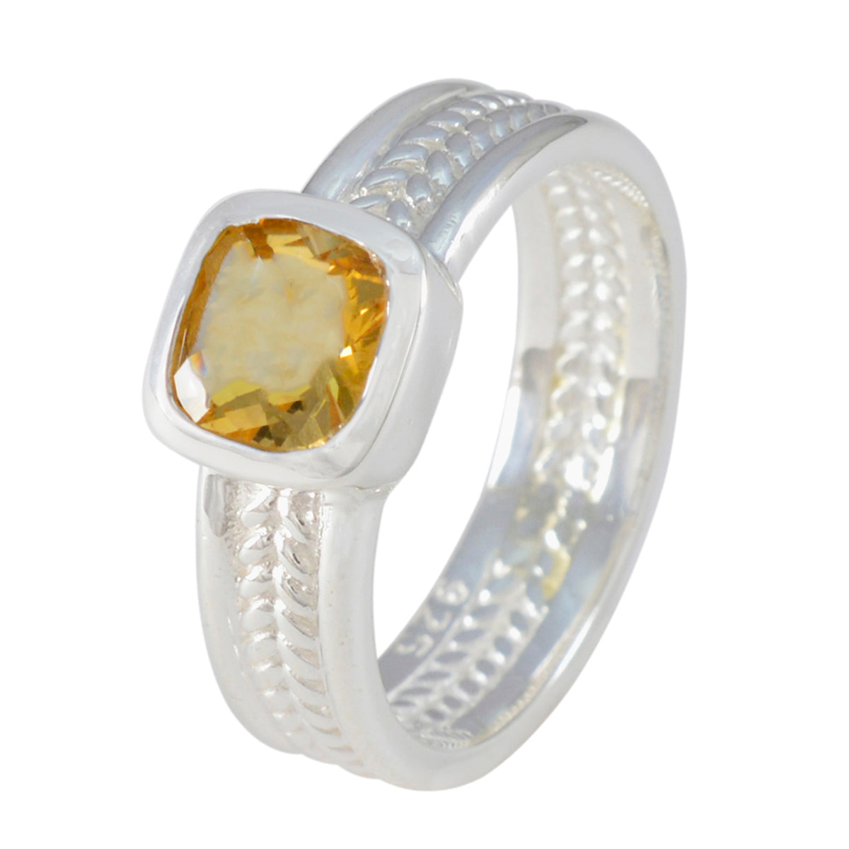 Citrine Solitaire Italian 925 Sterling Silver Yellow Gemstones Mid-weight Rope-Wire Band Jewellery Secondary image