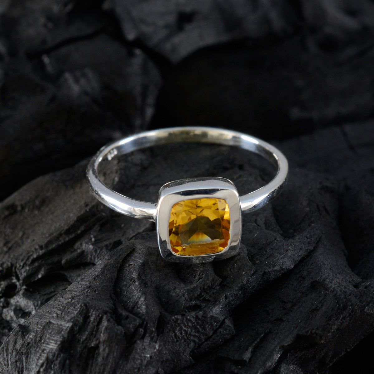 Citrine Solitaire Korean Silver Yellow Gems Dainty Fairytale Ring Jewelry