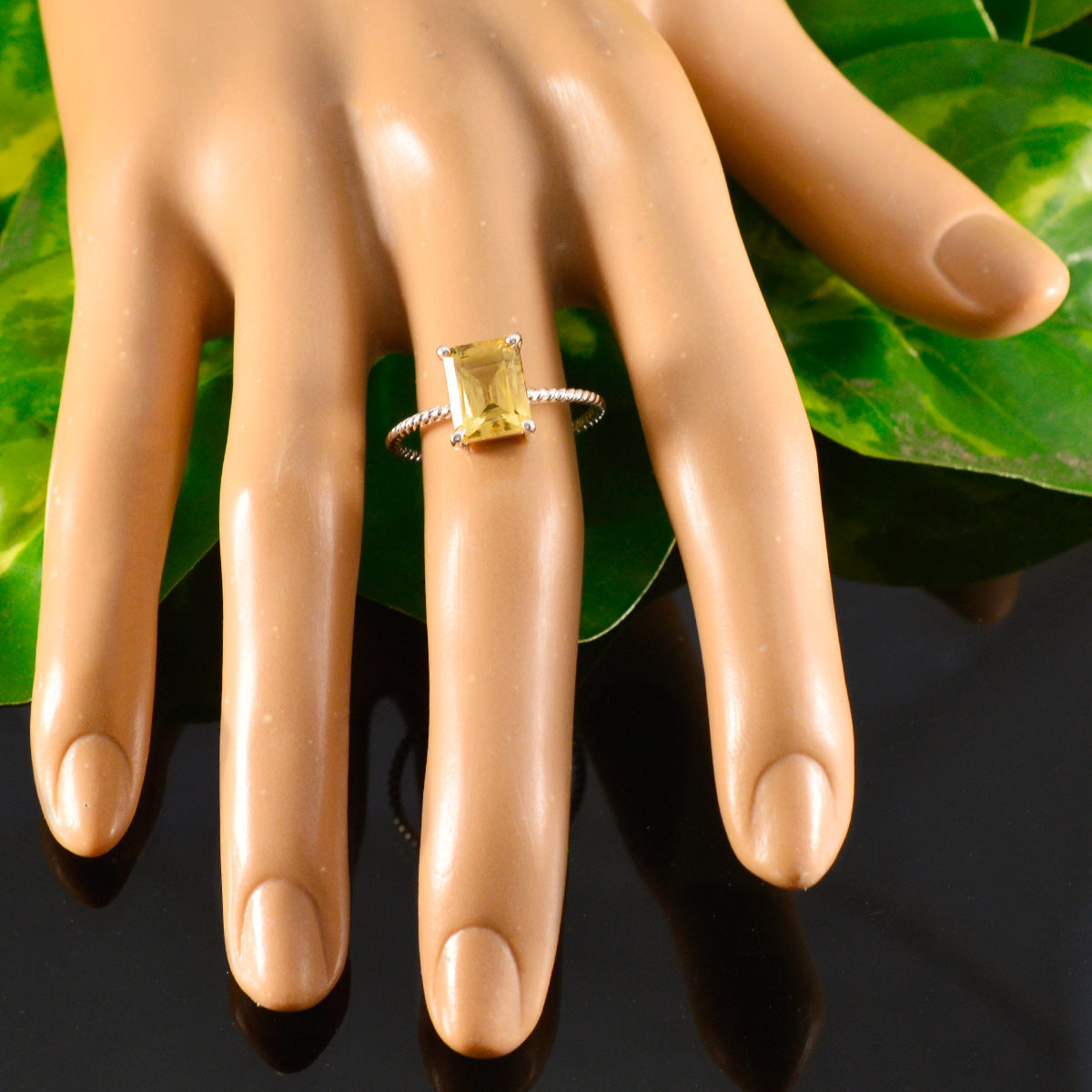 Citrine Solitaire American Silver Yellow Gemstone Delicate Twist Ring Jewelry