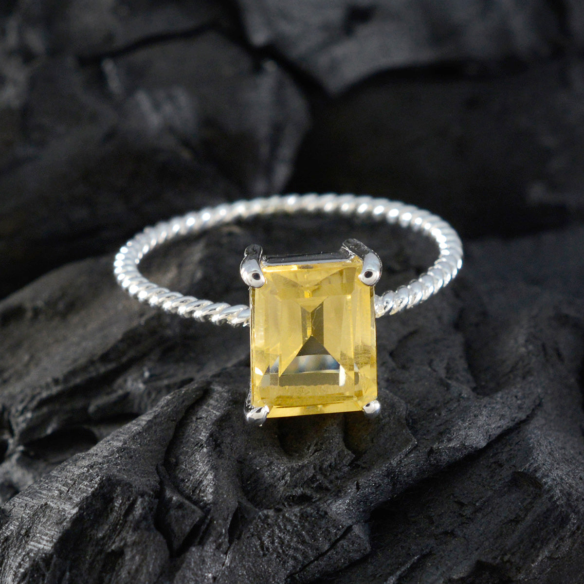 Citrine Solitaire American Silver Yellow Gemstone Delicate Twist Ring Jewelry
