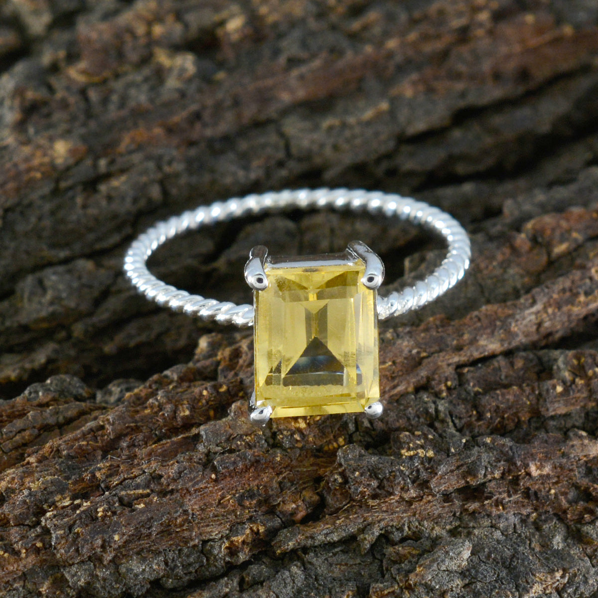 Citrine Solitaire American Silver Yellow Gemstone Delicate Twist Ring Jewelry
