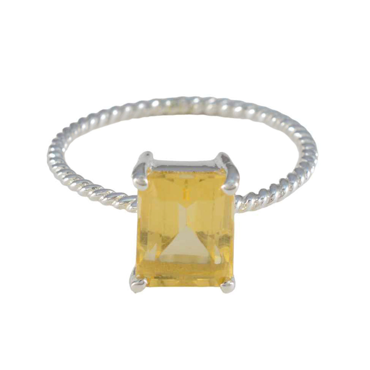 Citrine Solitaire American Silver Yellow Gemstone Delicate Twist Ring Jewelry メイン画像
