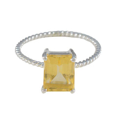 Citrine Solitaire American Silver Yellow Gemstone Delicate Twist Ring Jewelry