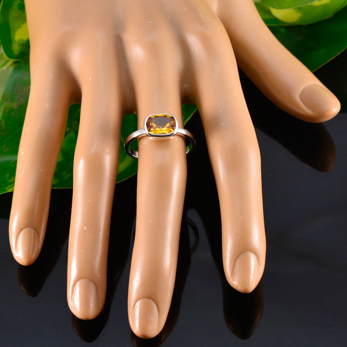 Citrine Solitaire American 92.5 Silver Yellow Gemstone Whisper thin Abstract Ring Jewelry