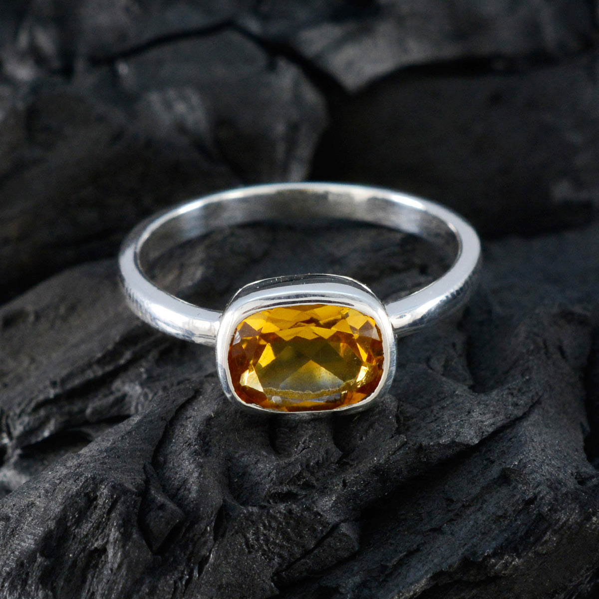 Citrine Solitaire American 92.5 Silver Yellow Gemstone Whisper thin Abstract Ring Jewelry