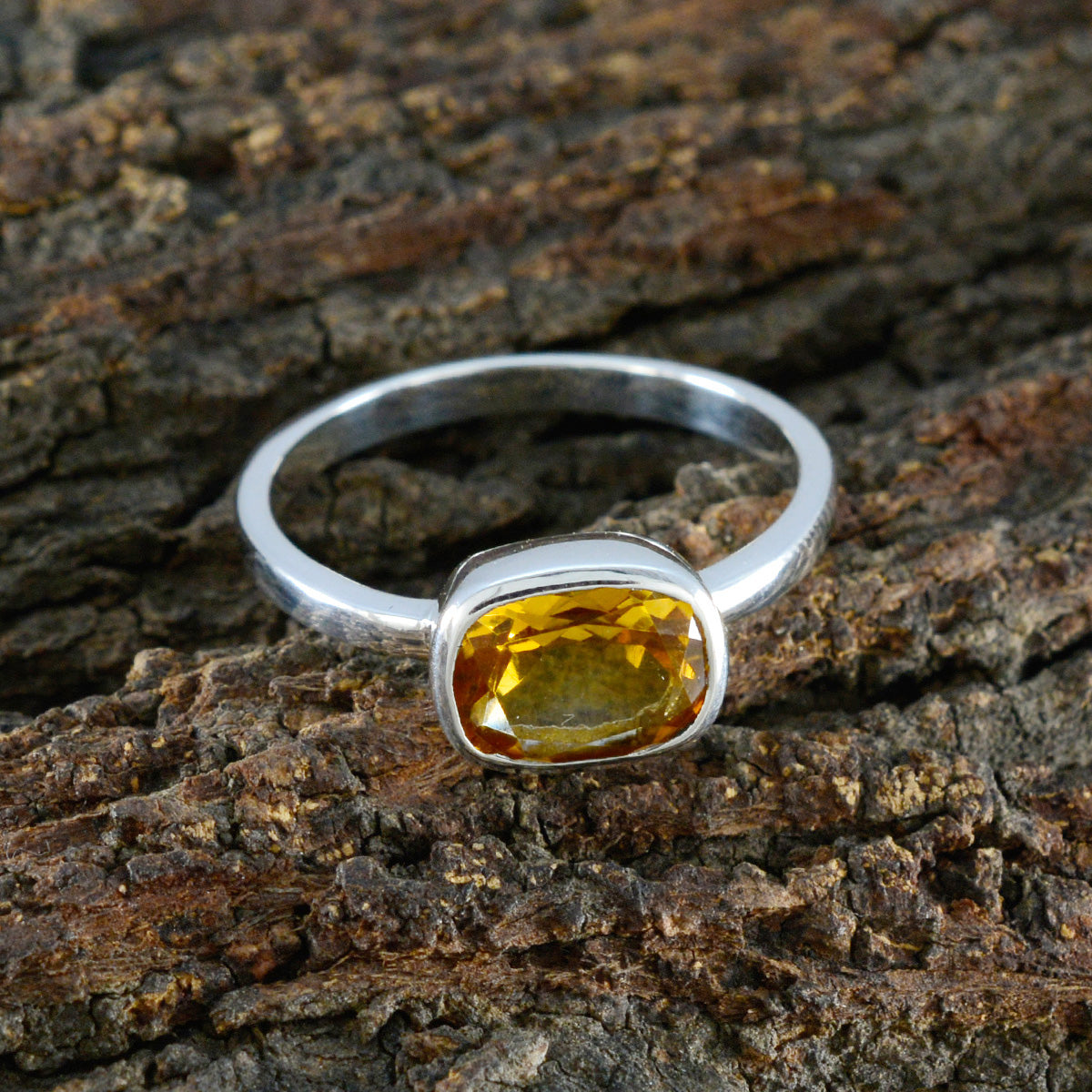 Citrine Solitaire American 92.5 Silver Yellow Gemstone Whisper thin Abstract Ring Jewelry