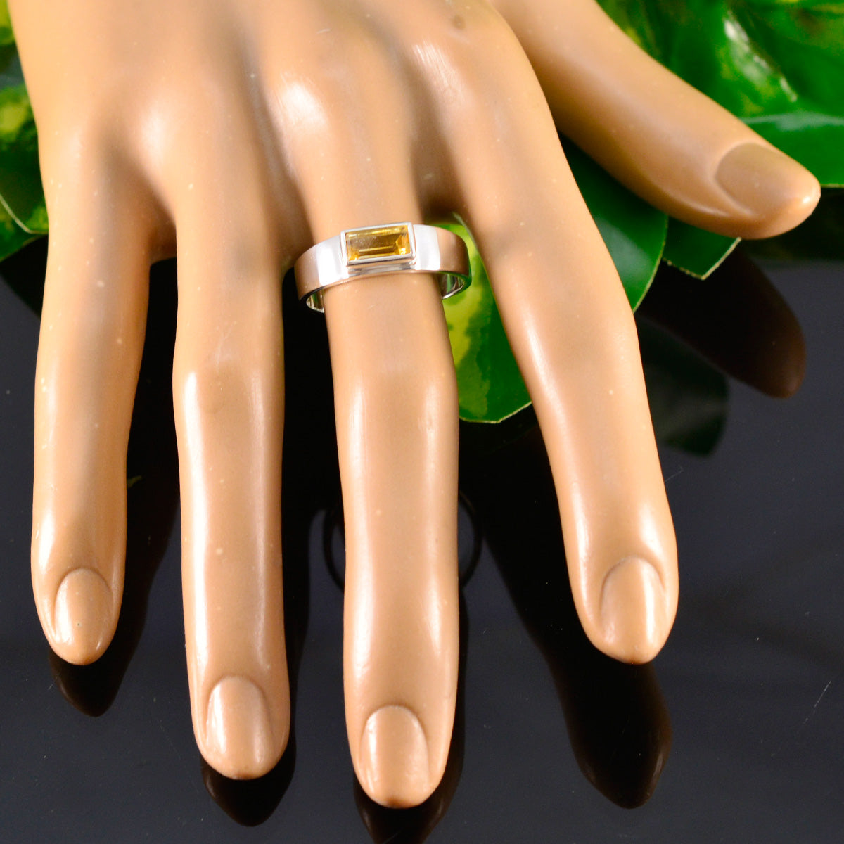 Citrine Solitaire Russian Sterling Silver Yellow Gemstones Slim Boho Ring Jewelry