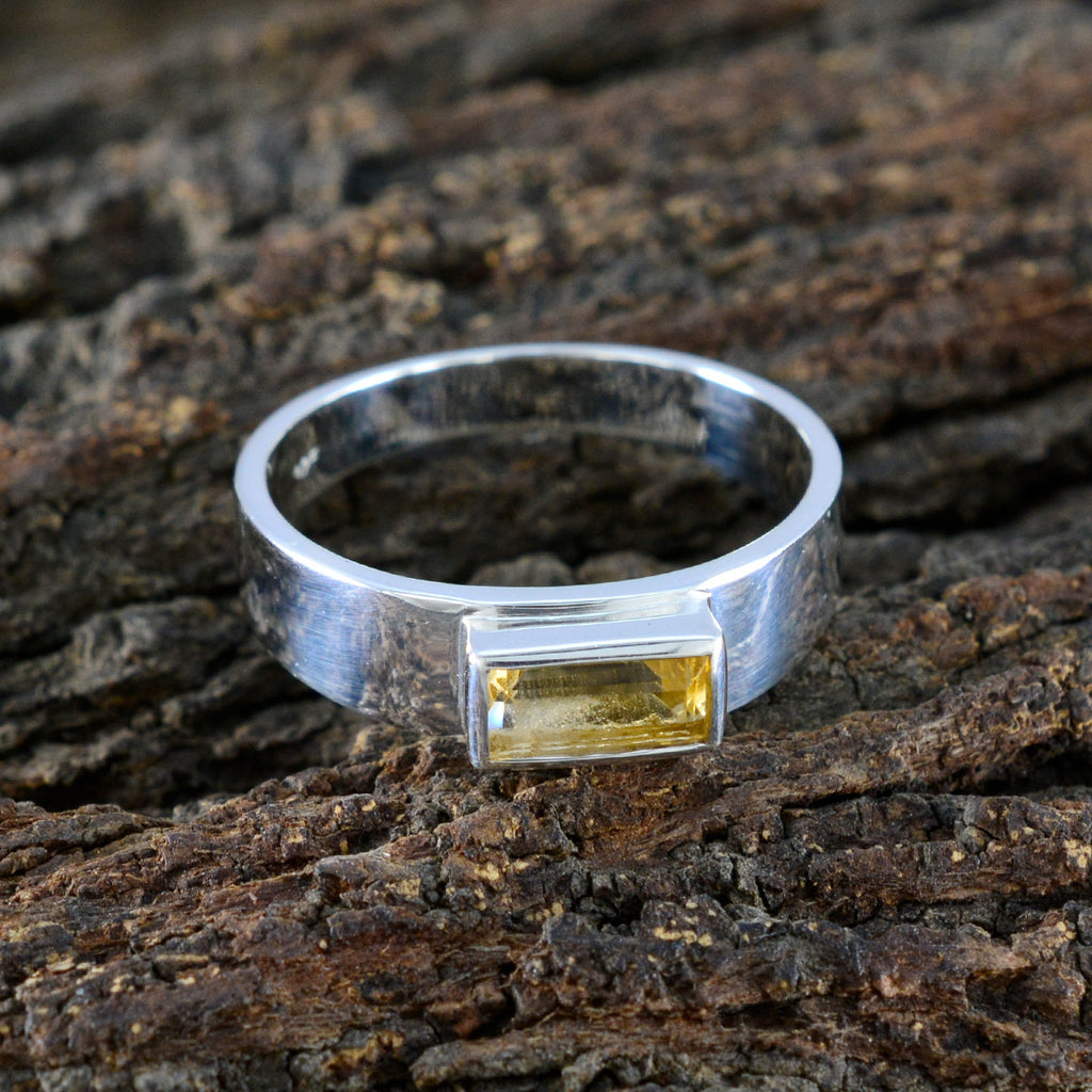 Citrine Solitaire Russian Sterling Silver Yellow Gemstones Slim Boho Ring Jewelry