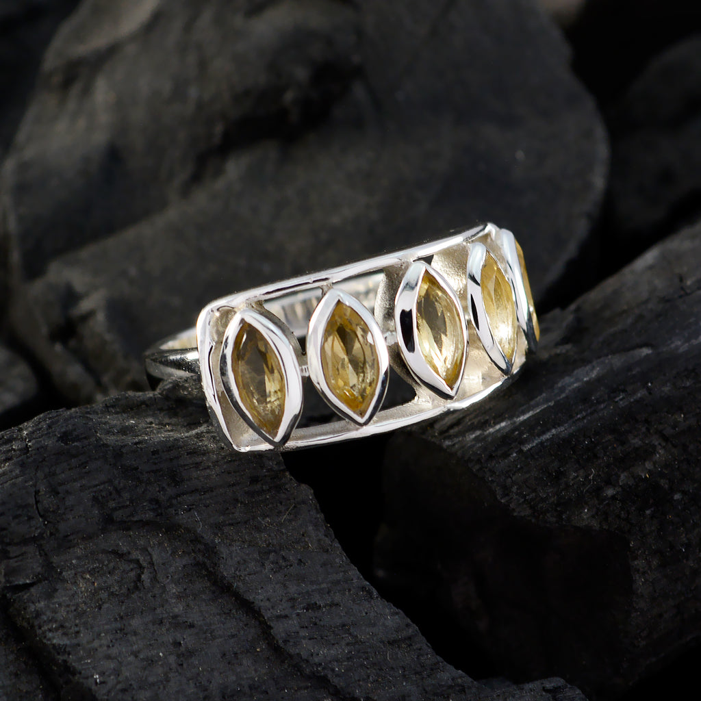 Citrine Penta German 92.5 Silver Yellow Gems Slim Cultural Ring Jewellery