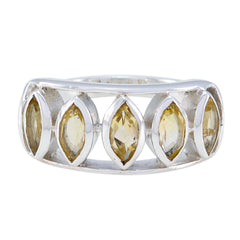 Citrine Penta German 92.5 Silver Yellow Gems Slim Cultural Ring Jewellery