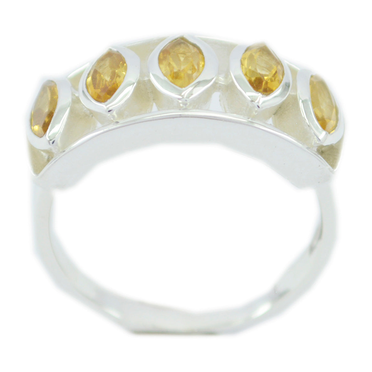 Citrine Penta German 92.5 Silver Yellow Gems Slim Cultural Ring Jewellery
