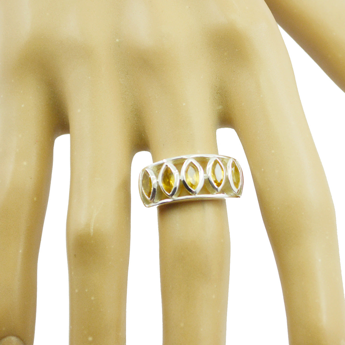 Citrine Penta German 92.5 Silver Yellow Gems Slim Cultural Ring Jewellery