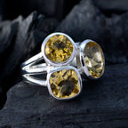 Citrine Trilogy German 925 Sterling Silver Yellow Gems Mid weight Sophisticated Ring Jewelry