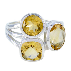 Citrine Trilogy German 925 Sterling Silver Yellow Gems Mid weight Sophisticated Ring Jewelry
