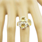 Citrine Trilogy German 925 Sterling Silver Yellow Gems Mid weight Sophisticated Ring Jewelry