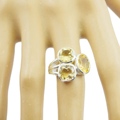 Citrine Trilogy German 925 Sterling Silver Yellow Gems Mid weight Sophisticated Ring Jewelry