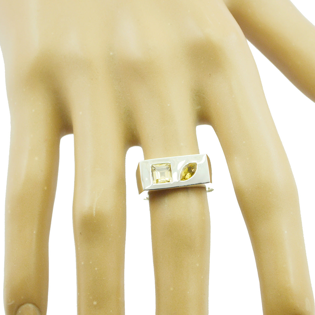 Anillo de citrino "Toi et Moi" en plata de ley 925 alemana con gemas amarillas, pequeño y glamuroso. Imagen secundaria del producto