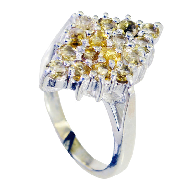 Citrine multiple German Silver Yellow Gems Classic Signet Ring Jewelry