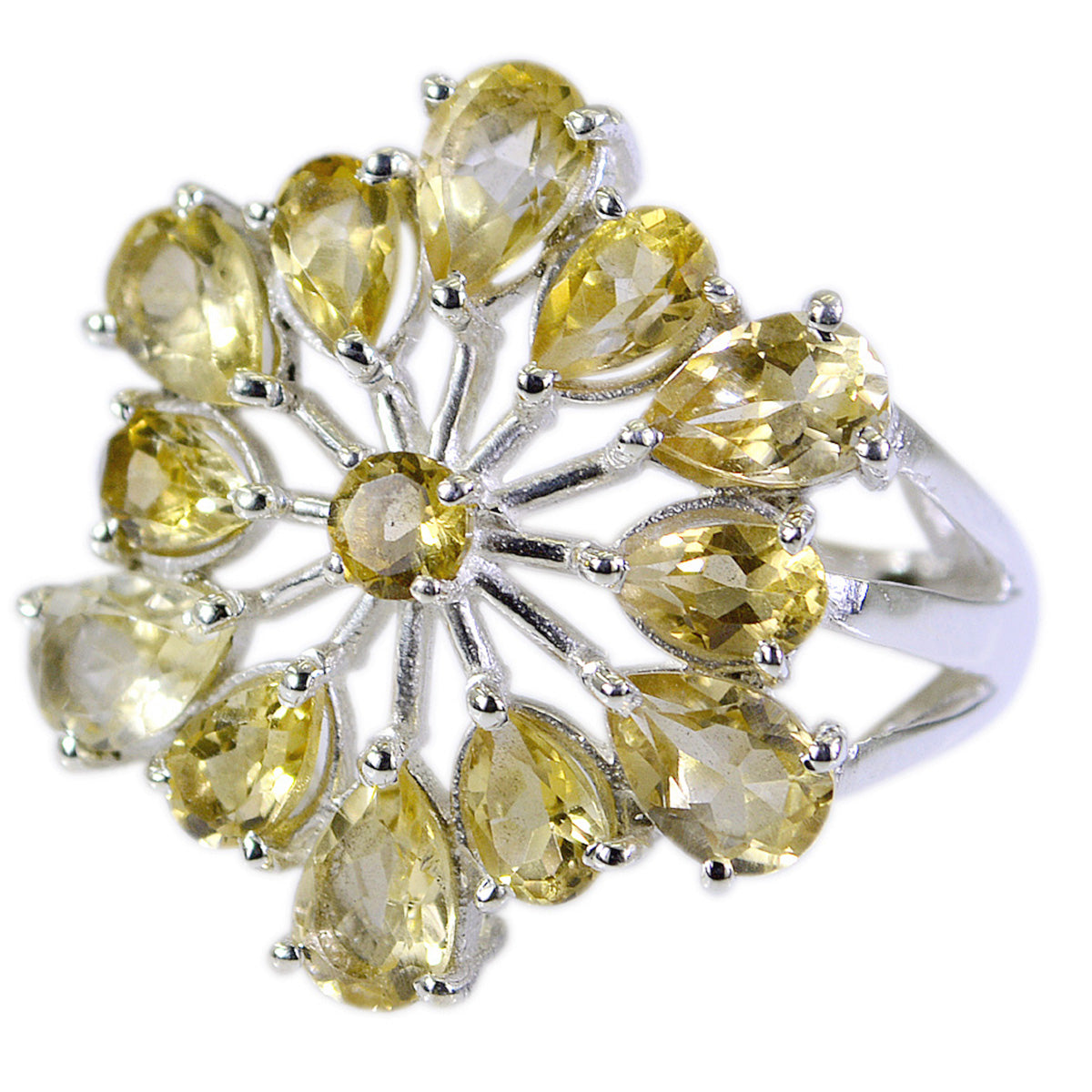 Citrine multiple African 925 Silver Yellow Gemstones Classic Floral Ring Jewelry Hoofdafbeelding
