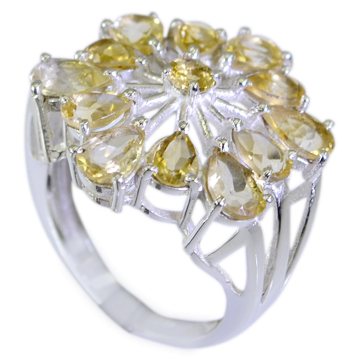 Citrien meervoudige Afrikaanse 925 zilveren gele edelstenen klassieke bloemenring sieraden Secundaire afbeelding