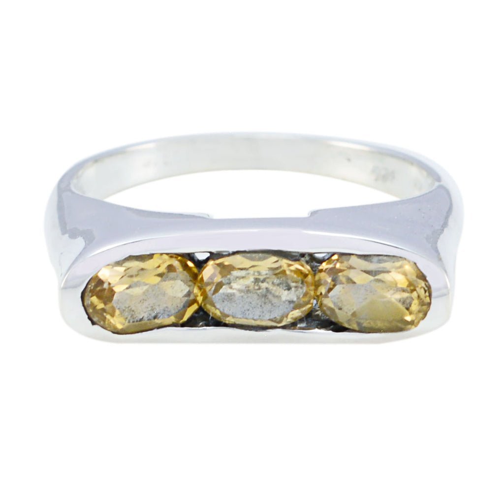 Citrine Trilogy Russian Silver Yellow Gemstone Tiny Modern Ring Jewellery