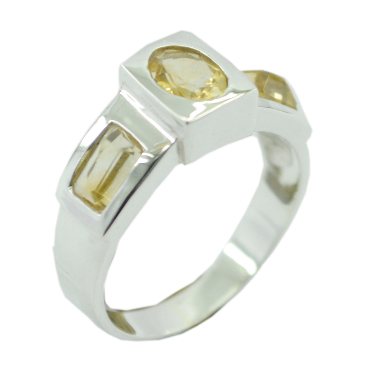 Citrine Trilogy Indian Silver Yellow Gems Tiny Abstract Ring Jewelry Hoofdafbeelding