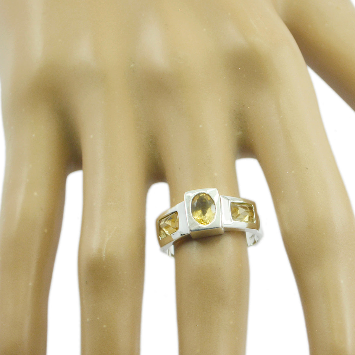 Citrine Trilogy Indian Silver Yellow Gems Tiny Abstract Ring Jewelry