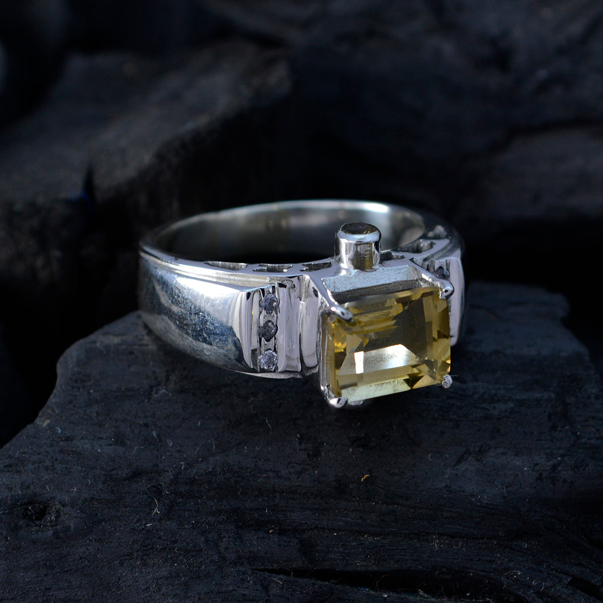 Citrine Halo French Sterling Silver Yellow Gemstones Versatile Contemporary Ring Jewellery
